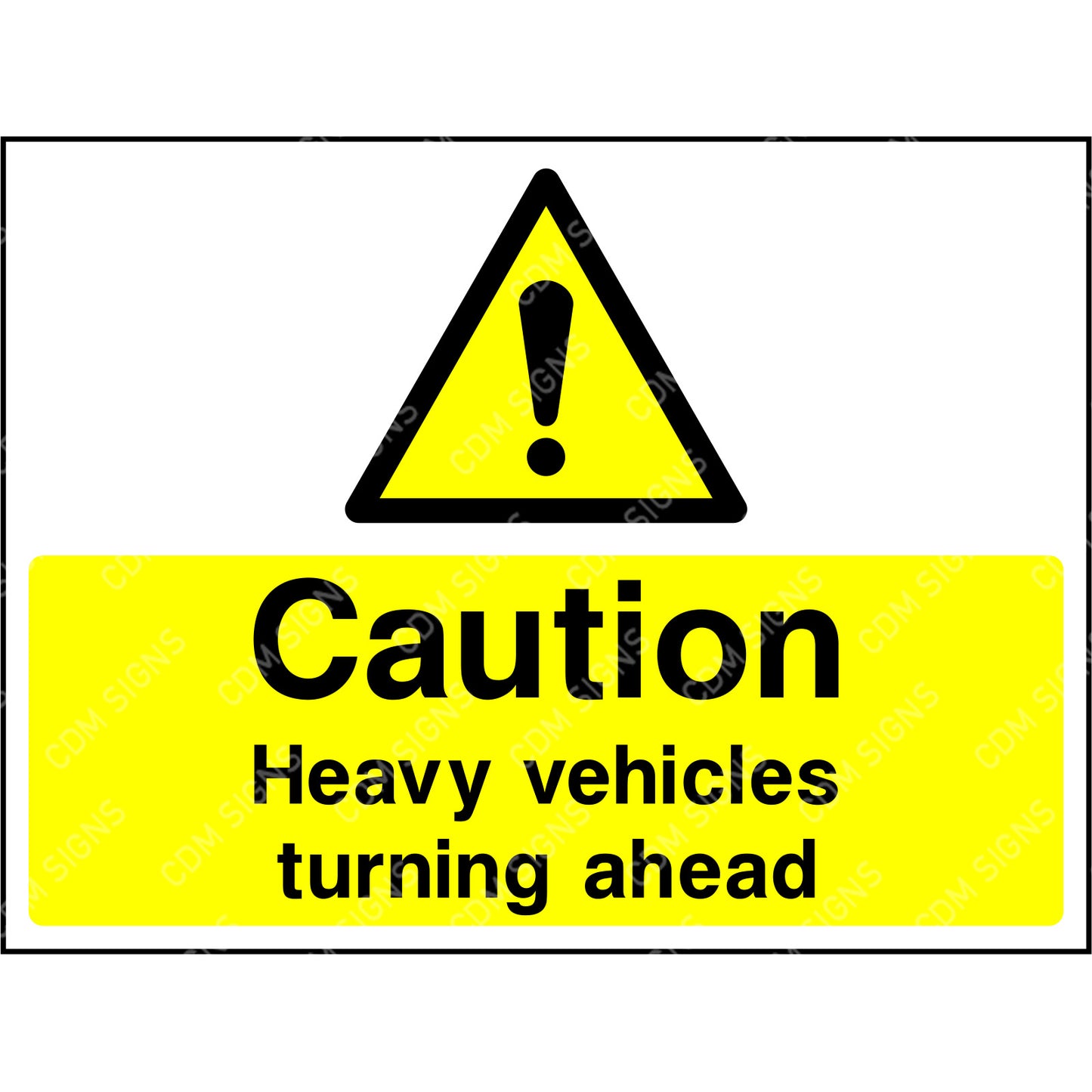 Caution heavy vehicles turning ahead sign