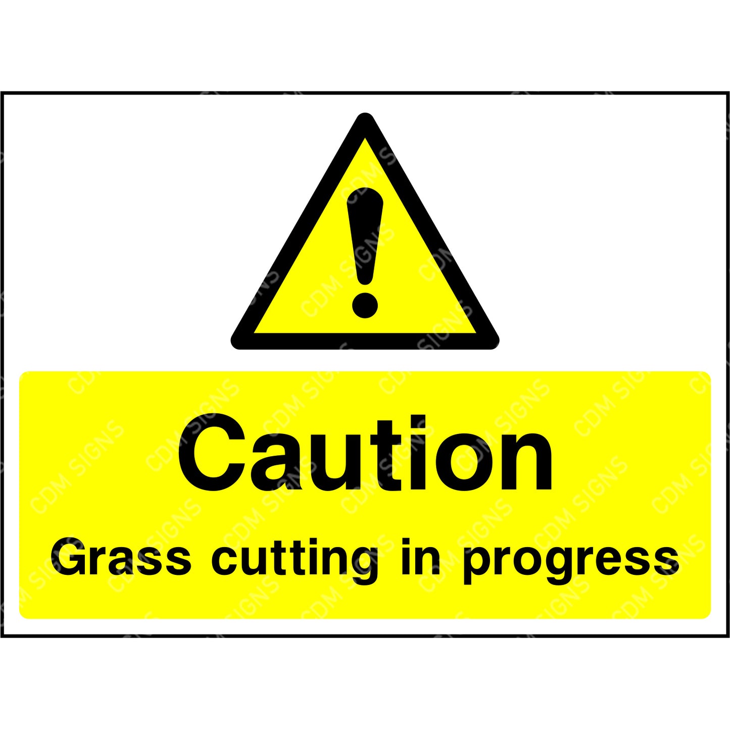 Caution grass cutting in progress sign