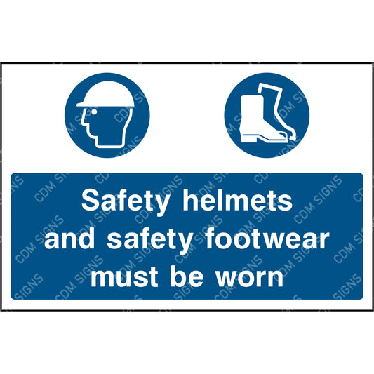 Safety hats nad safety boots must be worn sign
