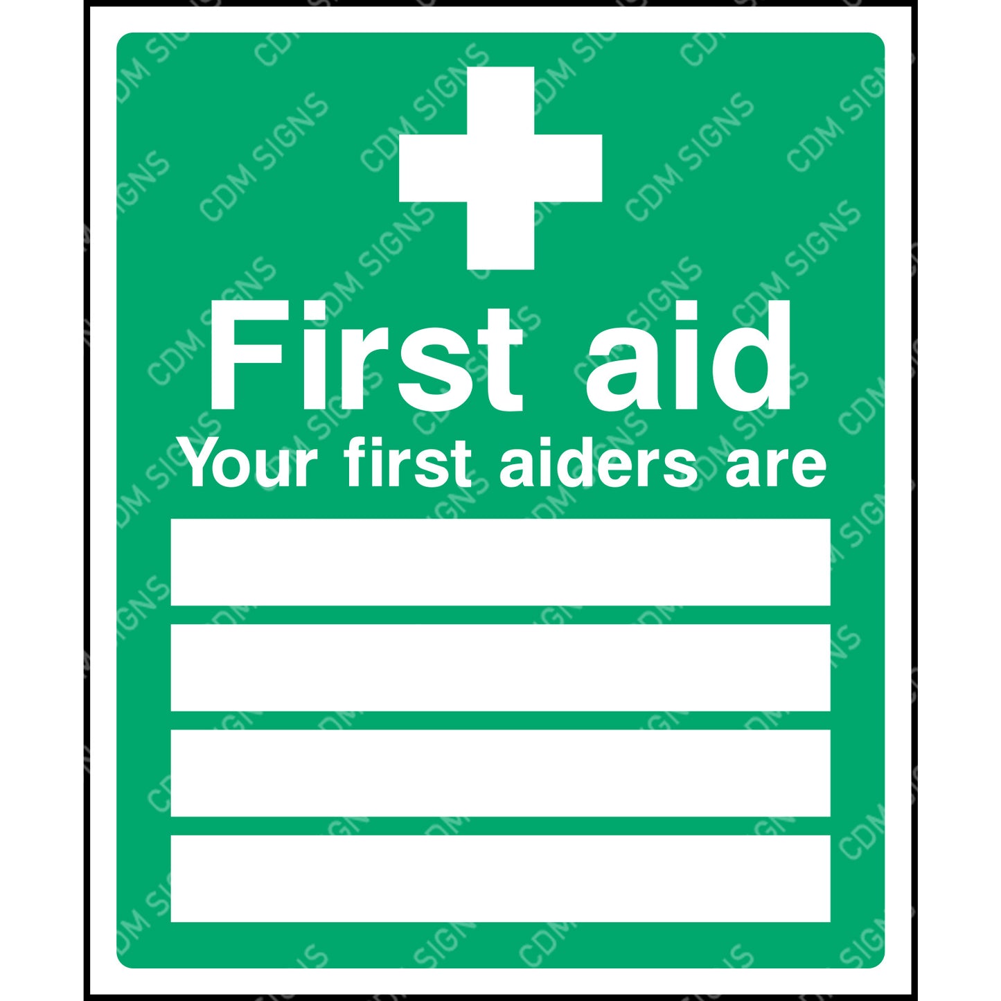 First aid sign your first aiders area and blank spaces to complete with names