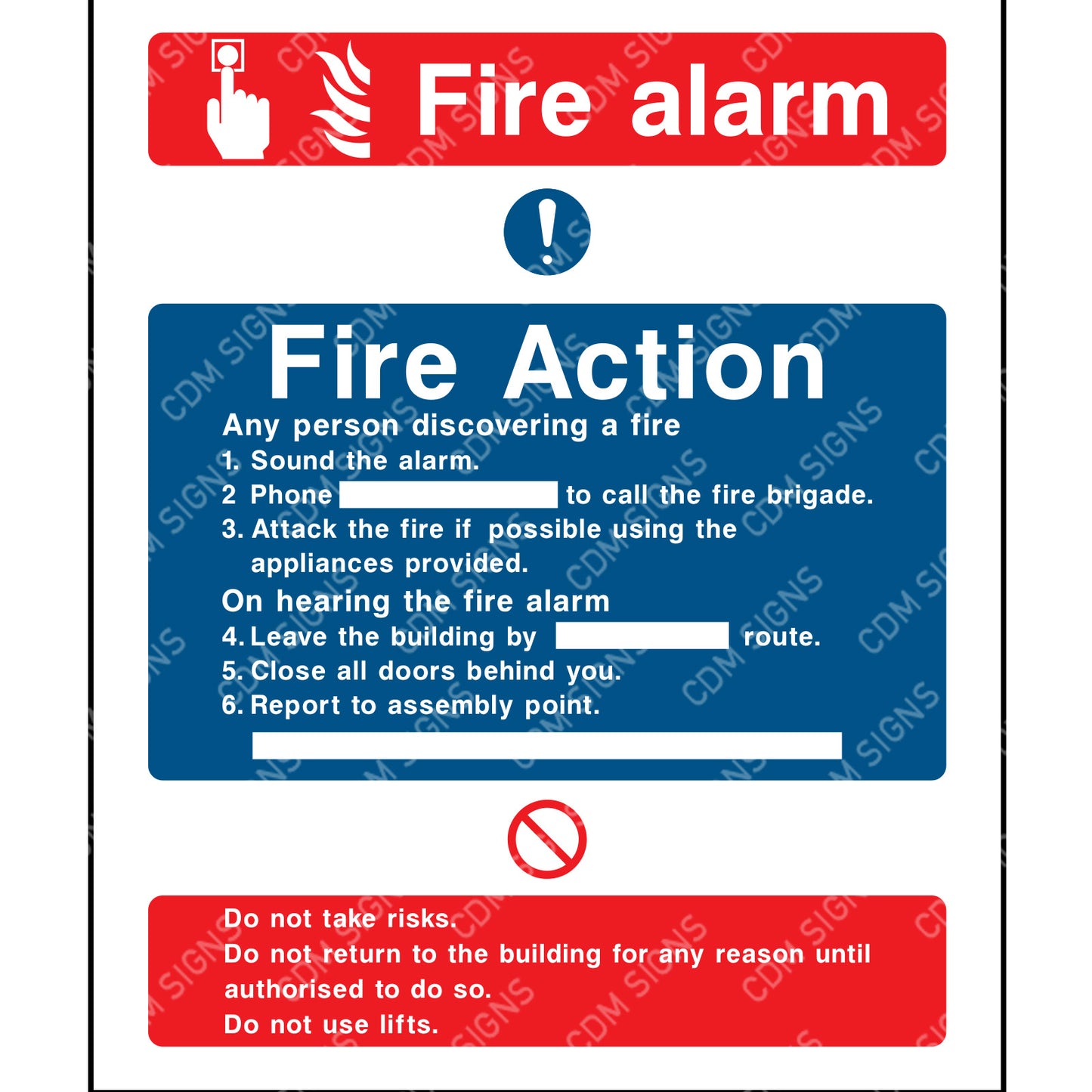 fire alarm and fire action sign
