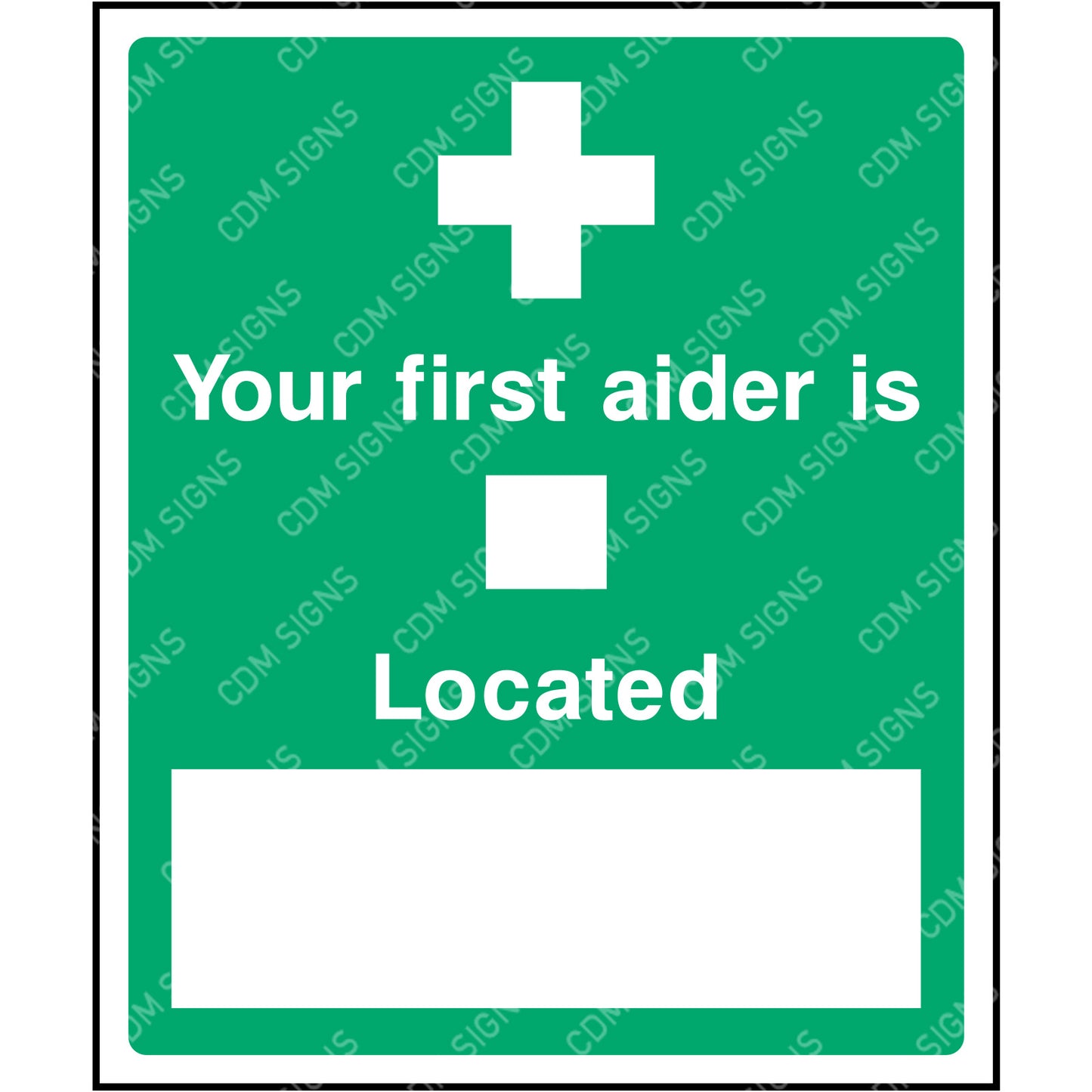 Your first aider is sign, located