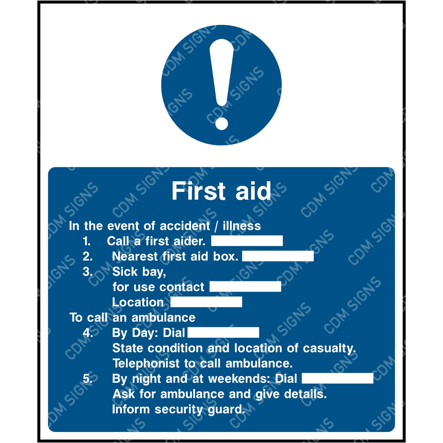 First Aid action sign - In the event of an accident
