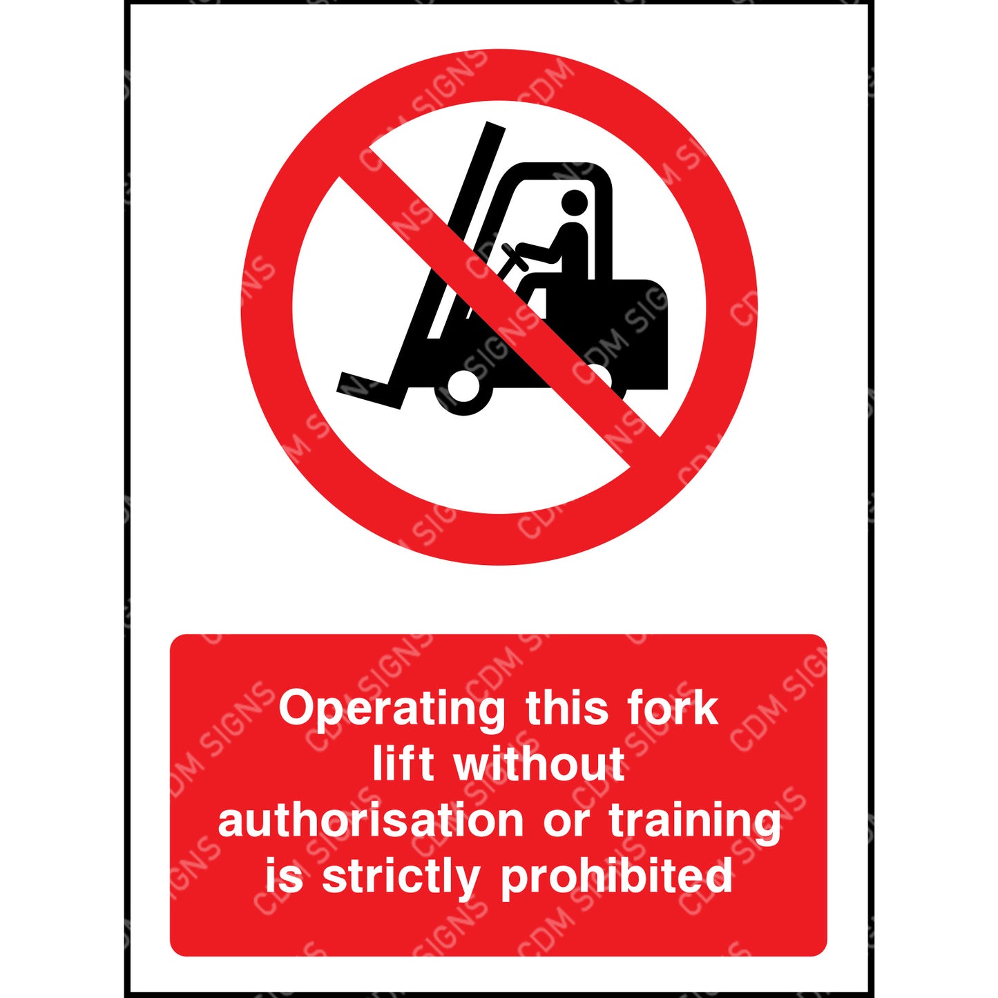 Operating this pitch fork without authorisation or training is strictly prohibited sign