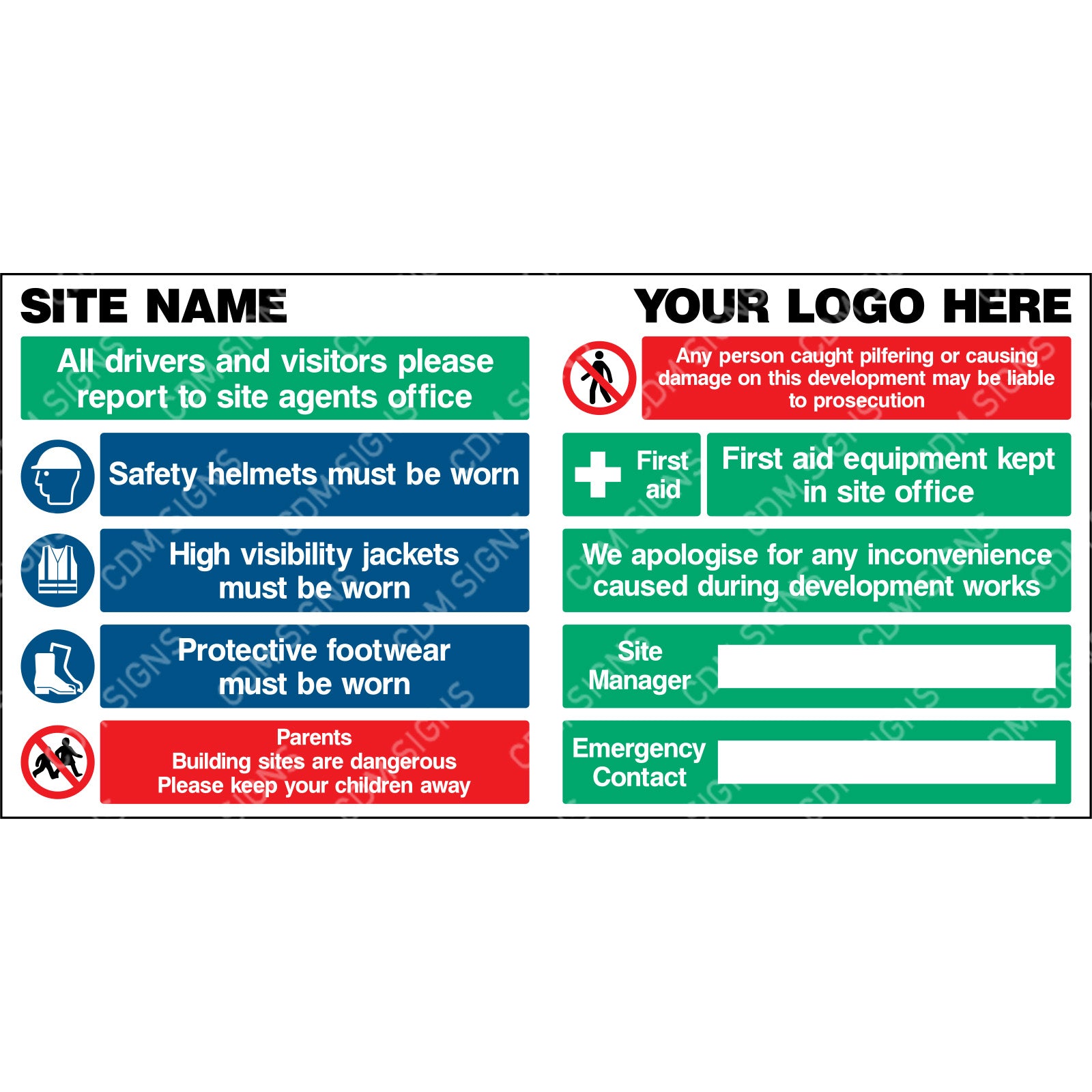 XL Site Safety - Multi message customisable sign (Landscape)