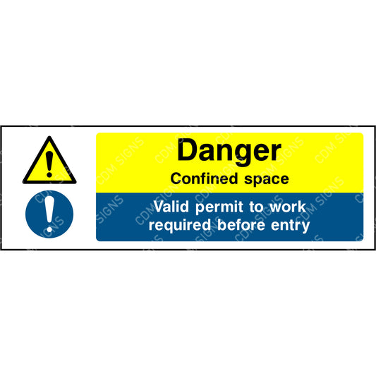 Danger confined space valid permit to work required before entry sign