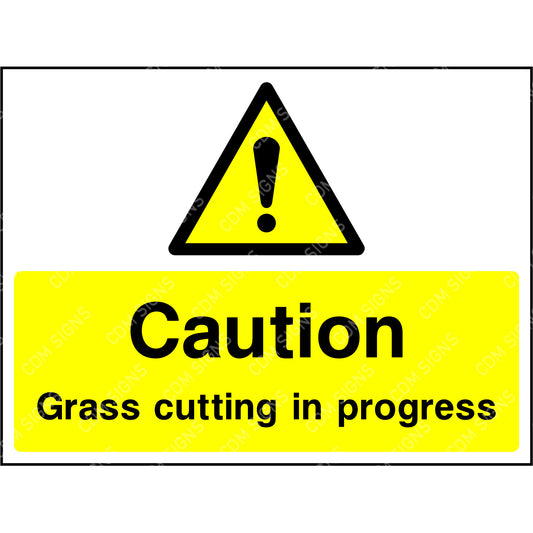 Caution grass cutting in progress sign