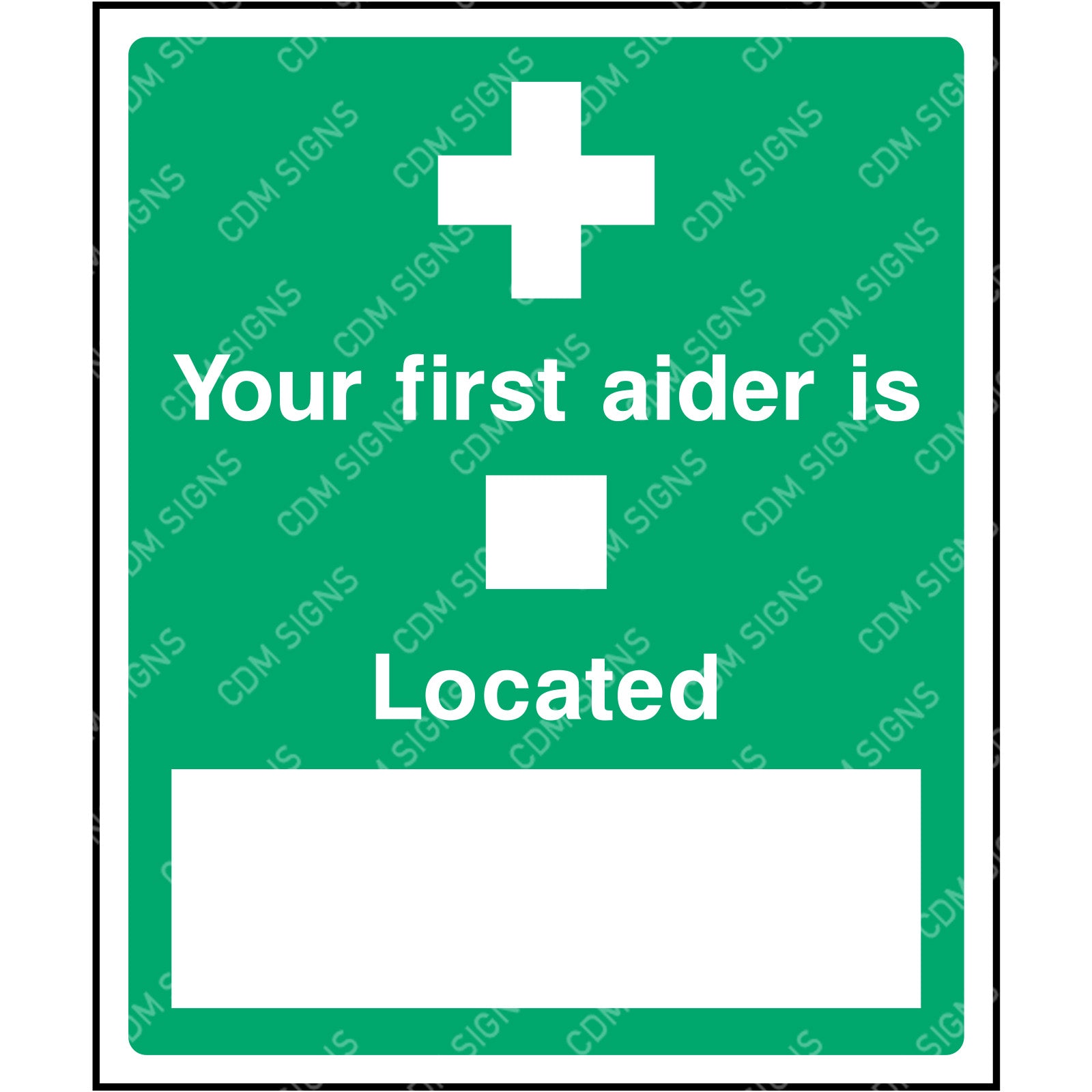Your first aider is sign, located